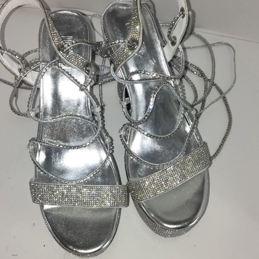 Dolls Kill Poster Girl Lace Up Silver Platform Heels 9